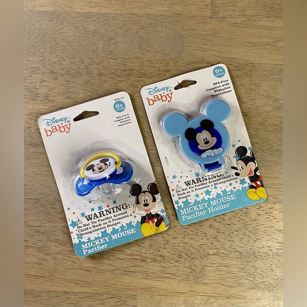 2 -Disney Baby Mickey Mouse Pacifier & Clip Blue ‎ 0+ Months BPA Free New